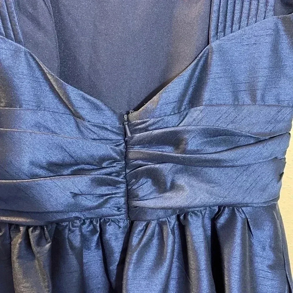 Alfred Sung Halter Style Low Back Dupioni Bridesmaid Gown Prom Navy Blue Sz 4 - Picture 4 of 8